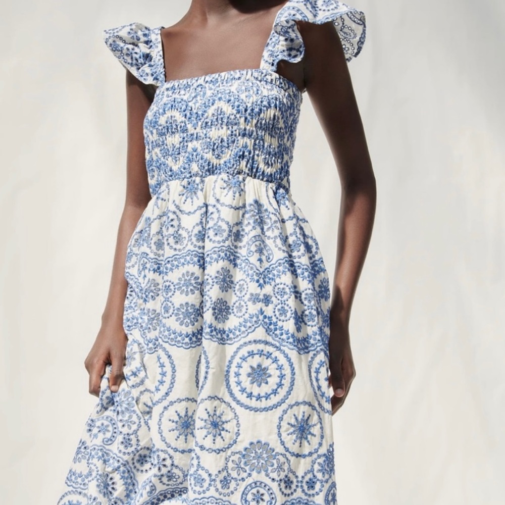 Zara Openwork Embroidered Dress Medium